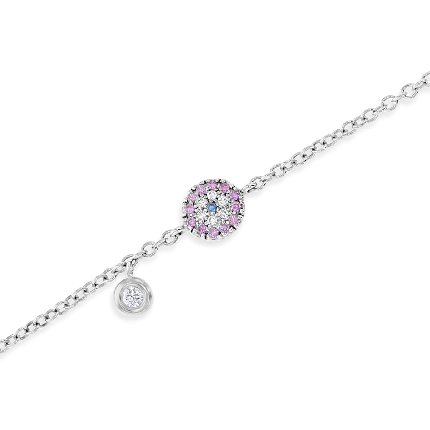 Diamond & 18k White Gold Round Eye Bracelet 18k White Gold, White, Pink & Ocean Blue Diamonds