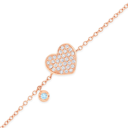 Diamond & 18k Pink Gold Heart Bracelet 18k Pink Gold, White & Sky Blue Diamonds