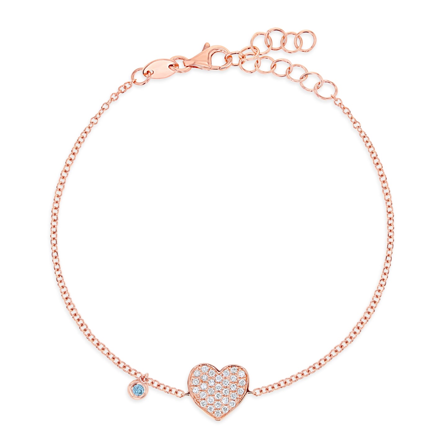 Diamond & 18k Pink Gold Heart Bracelet 18k Pink Gold, White & Sky Blue Diamonds