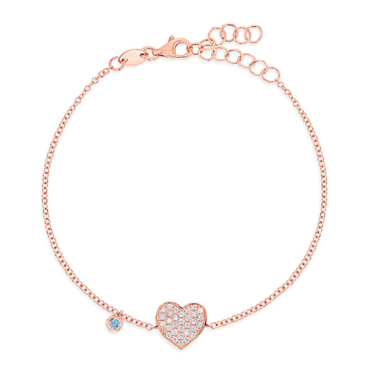 Diamond & 18k Pink Gold Heart Bracelet 18k Pink Gold, White & Sky Blue Diamonds