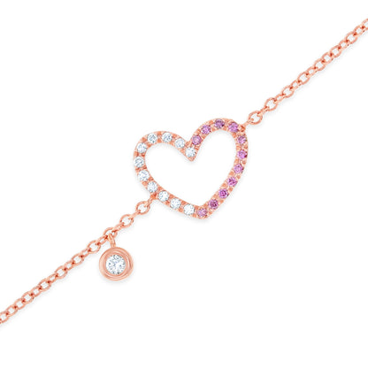 Diamond & 18k Pink Gold Heart Bracelet 18k Pink Gold, Pink & White Diamonds