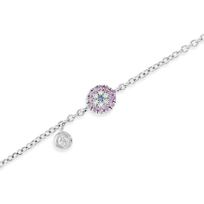 Diamond & 18k White Gold Round Eye Bracelet  18k White Gold, White, Pink & Ocean Blue Diamonds