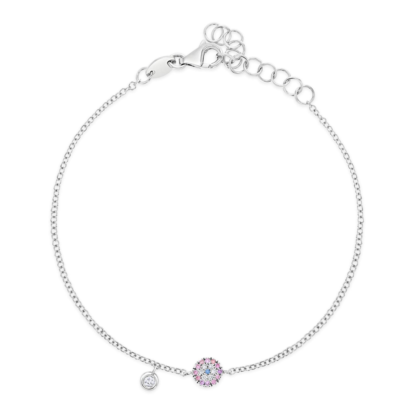 Diamond & 18k White Gold Round Eye Bracelet  18k White Gold, White, Pink & Ocean Blue Diamonds