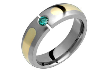 3/25 Carat Green Diamond Titanium & 14K Yellow Gold