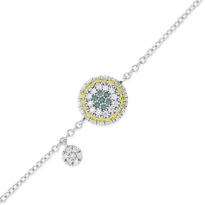 Diamond & 18k White Gold Round Eye Bracelet 18k White Gold, White, Forest Green & Yellow Diamonds