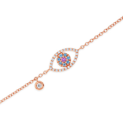 Diamond & 18k Gold Evil Eye Bracelet 18k Pink Gold, White, Ocean Blue & Pink Diamonds