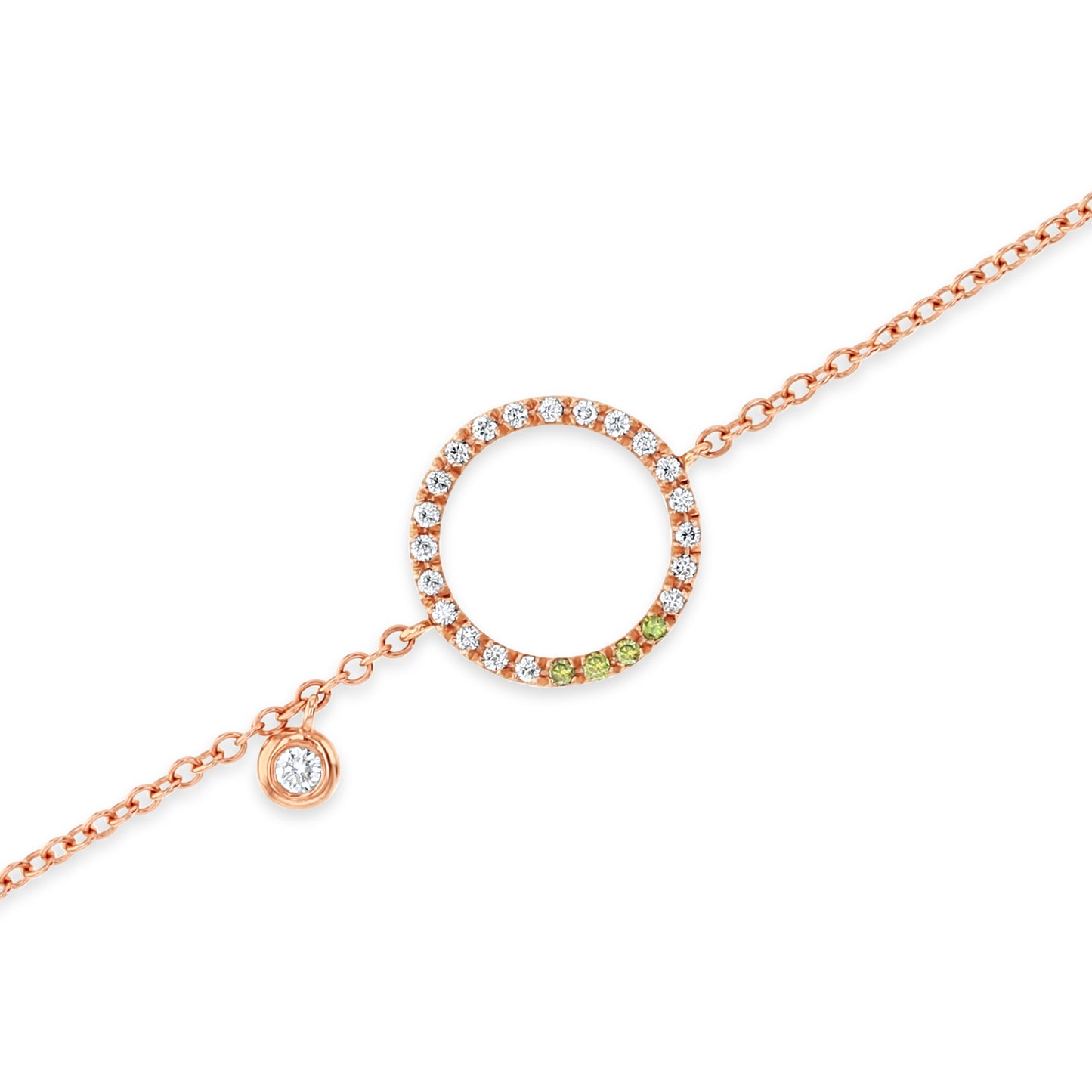 Diamond & 18k Pink Gold Eternity Circle Bracelet 18k Pink Gold, Forest Green & White Diamonds