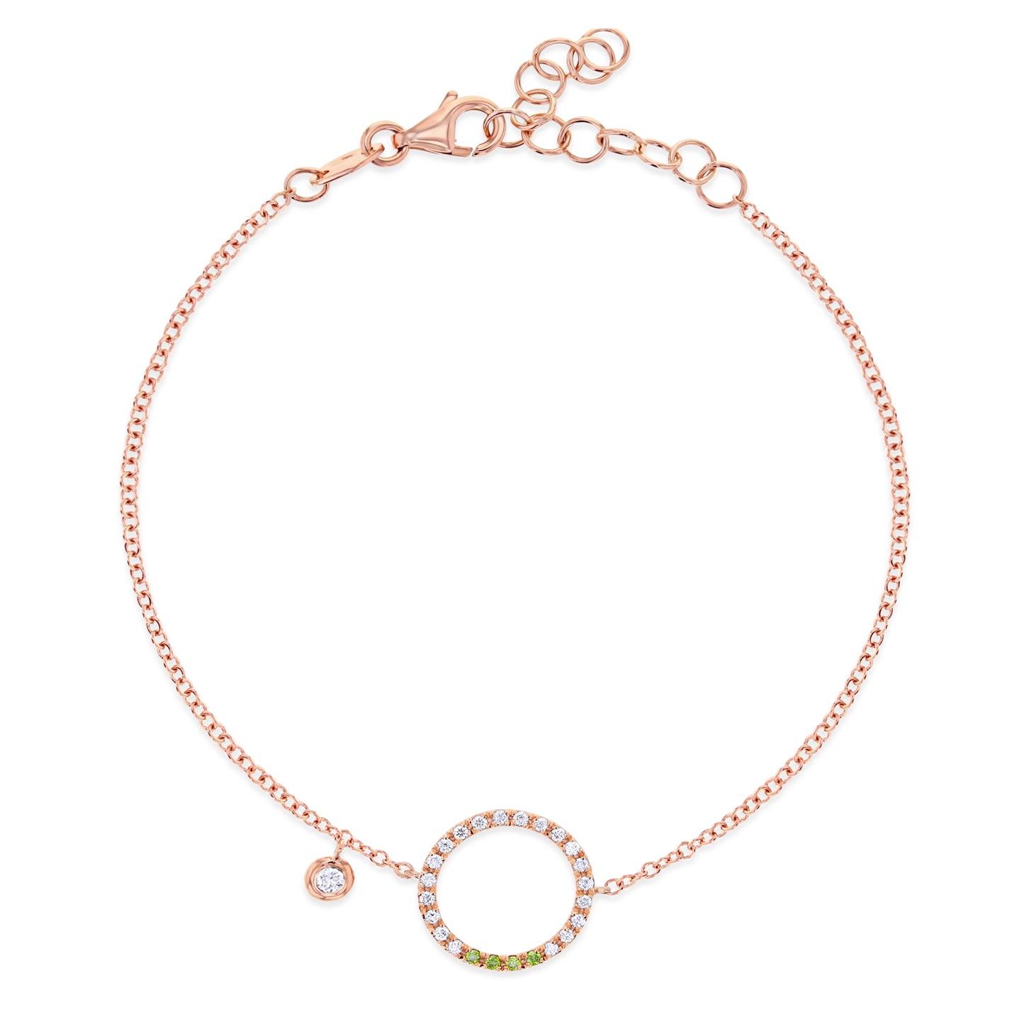 Diamond & 18k Pink Gold Eternity Circle Bracelet 18k Pink Gold, Forest Green & White Diamonds