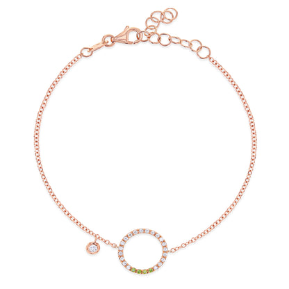 Diamond & 18k Pink Gold Eternity Circle Bracelet 18k Pink Gold, Forest Green & White Diamonds