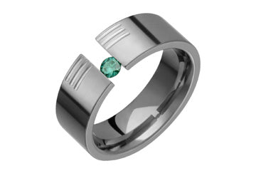 1/10 Carat Green Diamond Tension Set Carved Titanium Ring