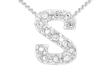 Diamond 14K White Gold Initial S Pendant With Chain