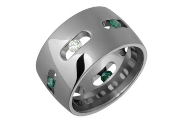 6/10 Carat Green and White Diamond Tension Set Titanium Ring