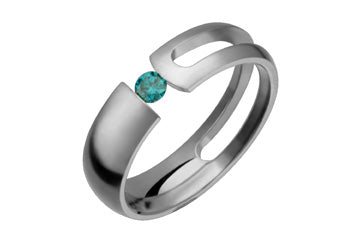 3/25 Carat Green Diamond Tension Set Titanium Ring