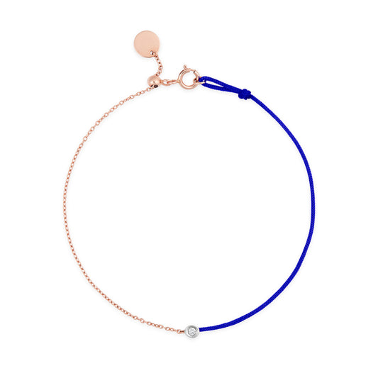 Diamond With 18k Pink Gold Chain & Blue Colored Cord 18k Pink Gold, White Diamond, Sliding System