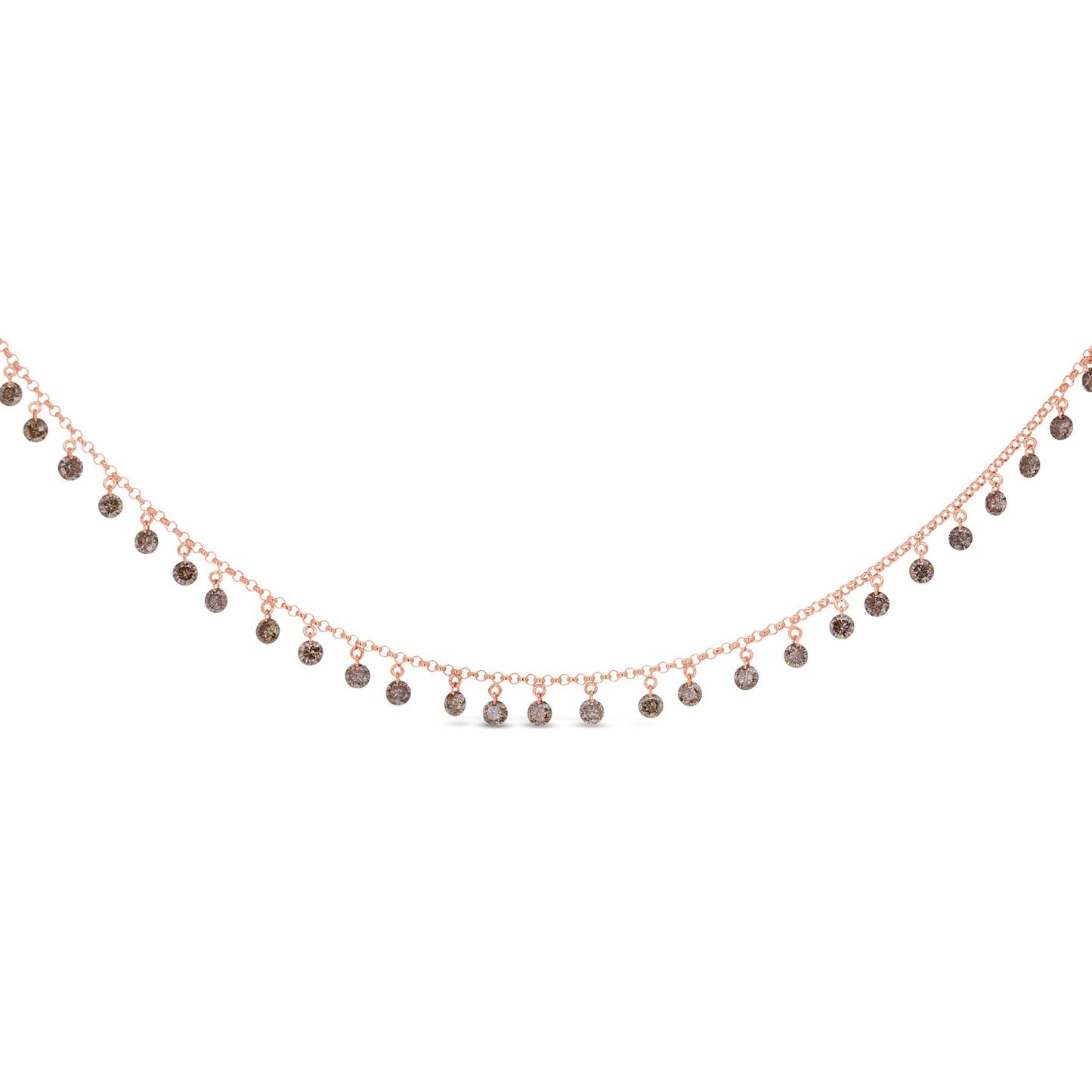 18k Pink Gold Necklace With Champagne Diamonds, Adjustable With Sliding System