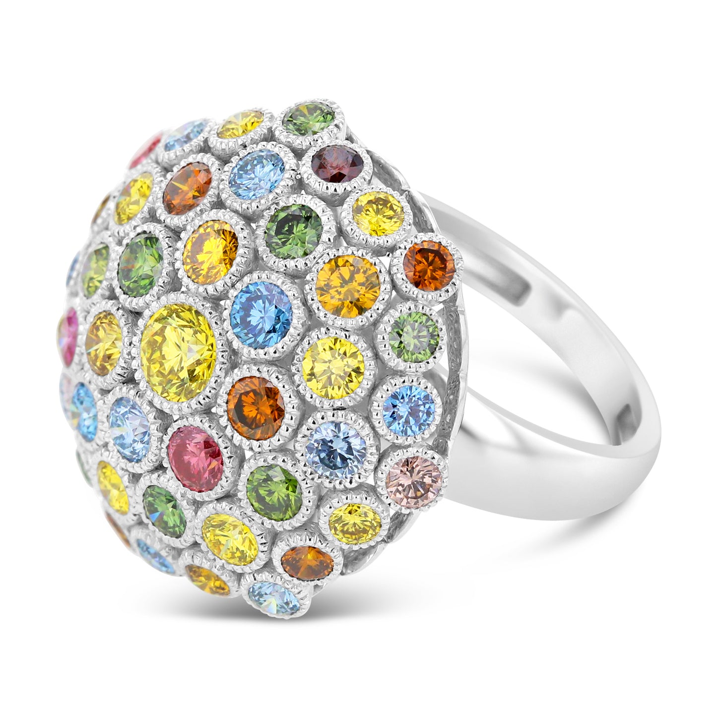 Colorful Diamond Ring in 18k White Gold  18k White Gold, Blue, Yellow, Green & Pink Diamonds