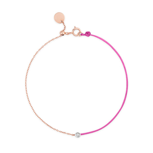 Diamond With 18k Pink Gold Chain & Pink Colored Cord 18k Pink Gold, White Diamond, Sliding System