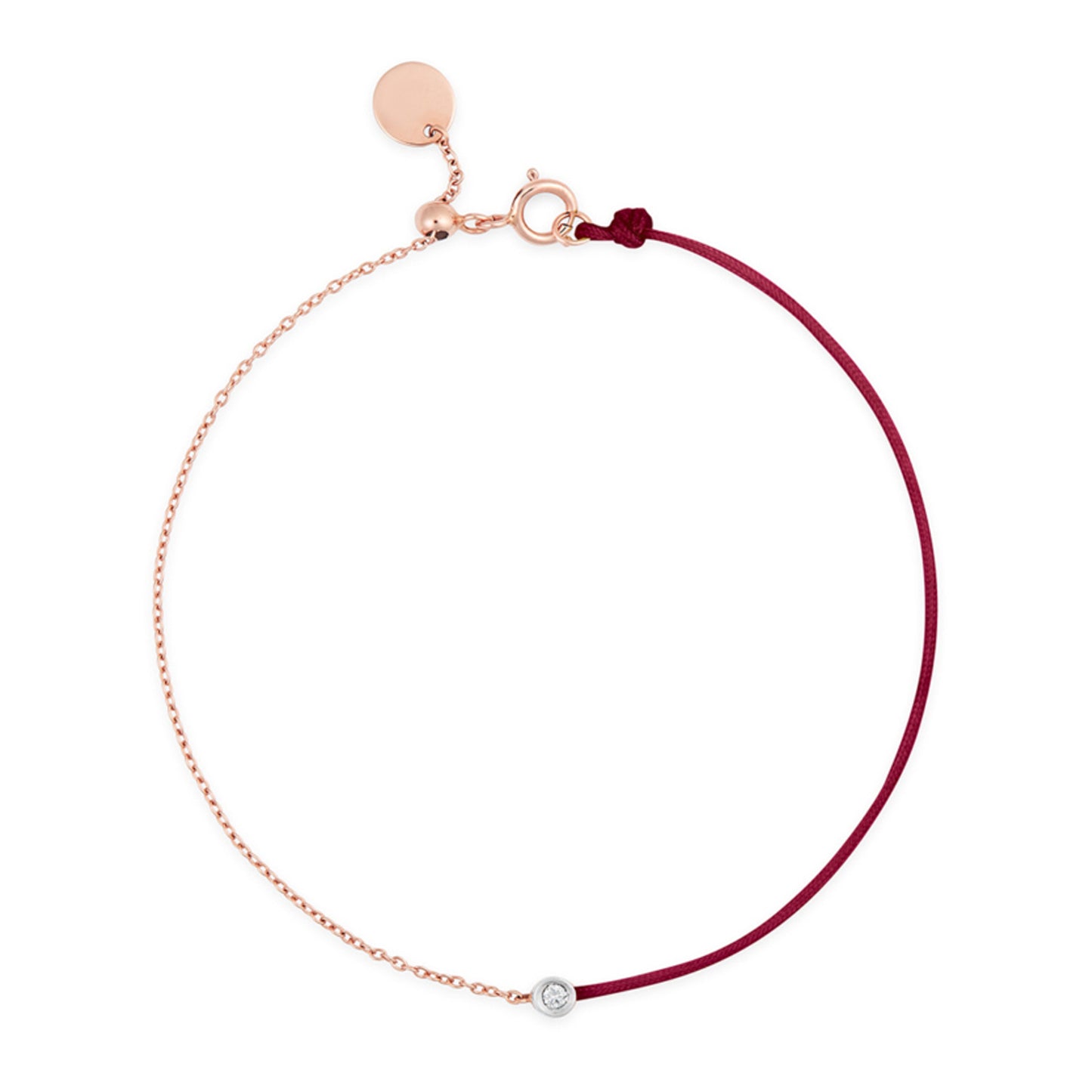 Diamond With 18k Pink Gold Chain & Red Colored Cord 18k Pink Gold, White Diamond, Sliding System